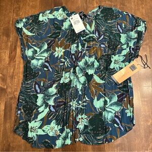 Vintage New Carole Little Blouse Size 12 Floral Rainforest Office Artsy Green